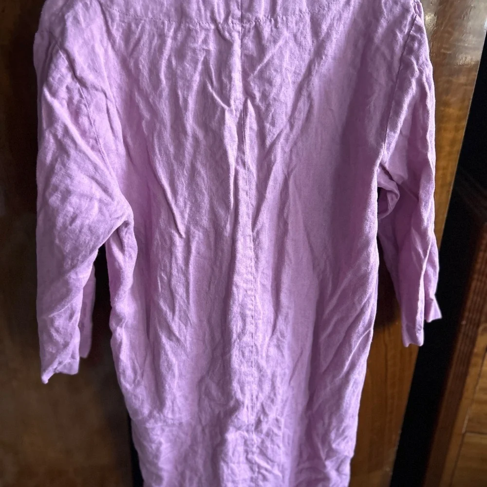 Linencloud linen lavender Tunic Midi dress 3/4 sleeve dress. - Picture 10 of 14